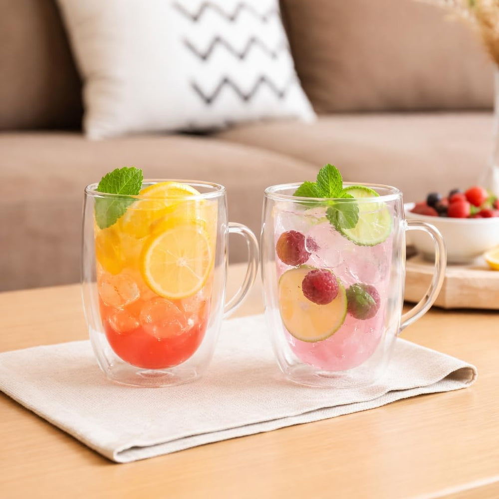 Double walled glass coffee mugs set of 2