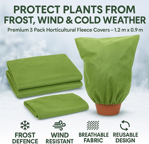 White fleece plant cover shielding shrubs from frost.