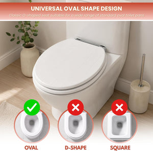 Oval soft close toilet seat for family bathroom