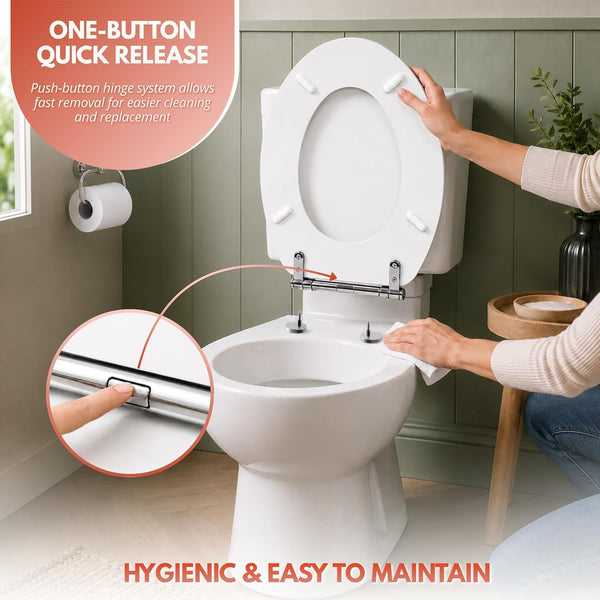 Modern white MDF toilet seat for standard UK toilets
