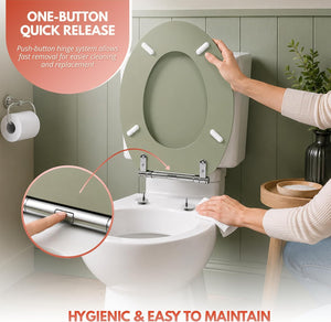 Universal oval toilet seat with soft close mechanism