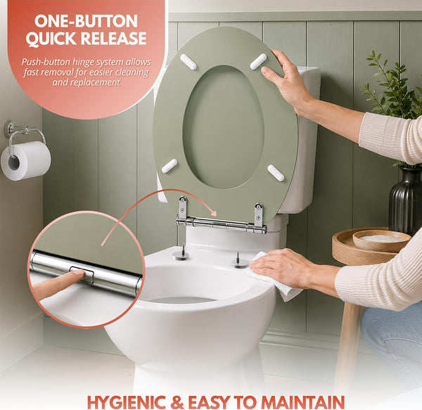 Universal oval toilet seat with soft close mechanism