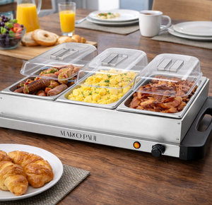 Stainless steel buffet server with individual lids