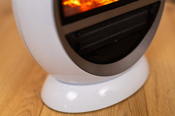 White electric fire with safety tip-over switch