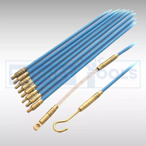 Electrician cable rod set with modular connecting sections.