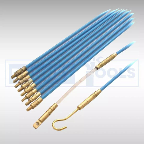 Electrician cable rod set with modular connecting sections.