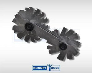 Compact thread pitch gauge for automotive repairs.