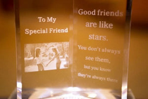 Glass friendship plaque presented in blue gift box