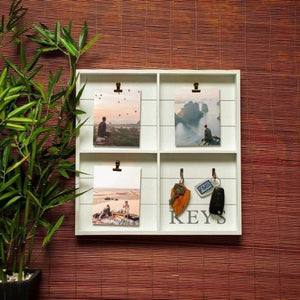 Home entryway organiser with photo frame and clips