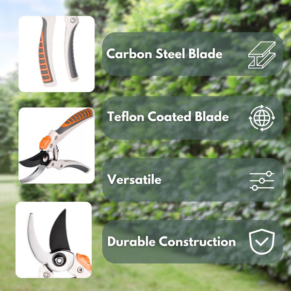 Carbon steel garden pruners with aluminium handles