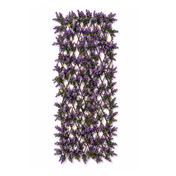Artificial violet flower screening for garden fence