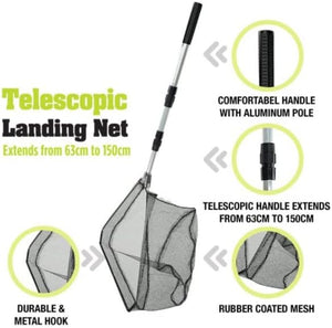 Lightweight telescopic landing net for river fishing.