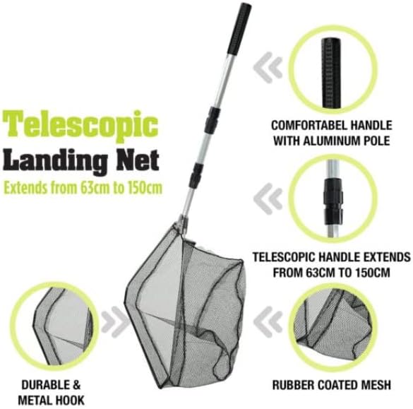 Lightweight telescopic landing net for river fishing.