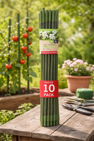 Green extendable plant support stakes for garden plants