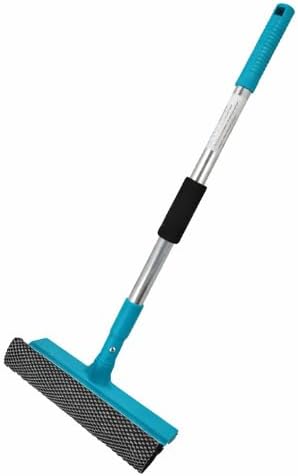 Telescopic window squeegee with sponge cleaner