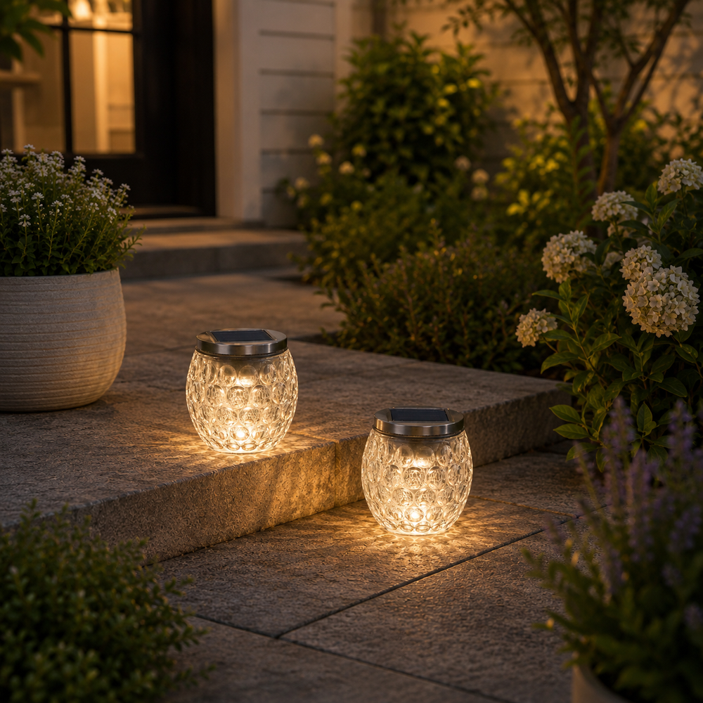 2 Pack Solar Powered Glass Ball LED Lantern