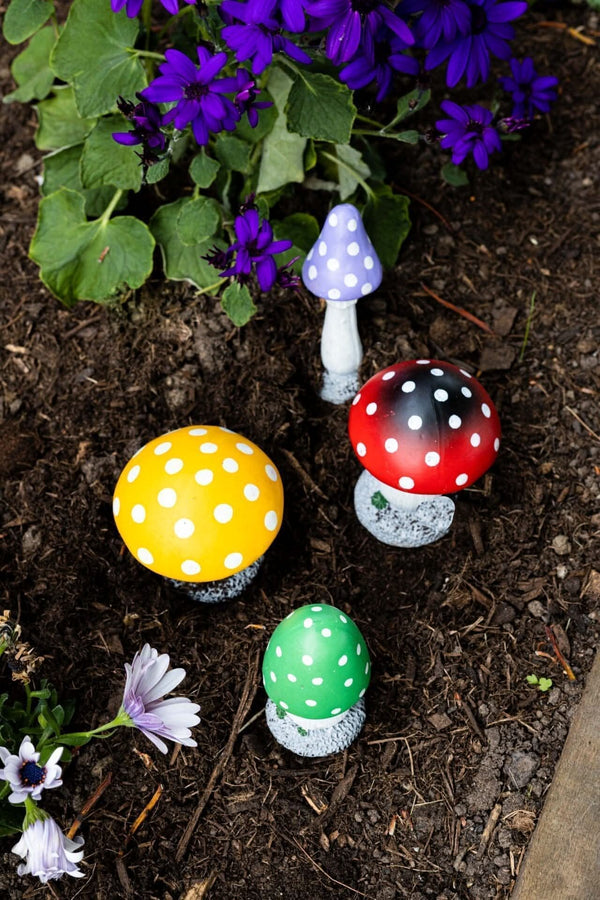 Four waterproof mushroom ornaments for outdoor garden display