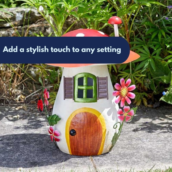 Hand-painted outdoor fairy house sculpture
