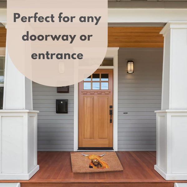 Natural coir doormat for indoor and outdoor use.