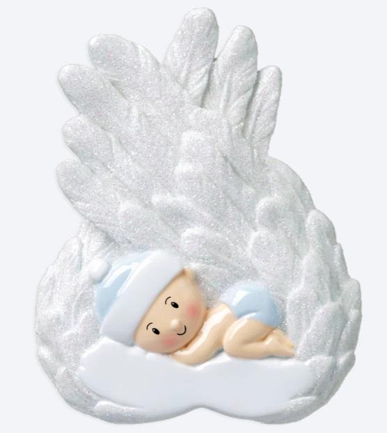 Decorative figurine of a baby angel with white wings on a white background
