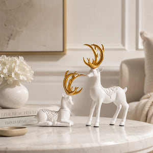 Standing Christmas reindeer ornament with subtle sparkle