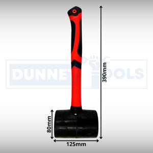 Solid rubber hammer with ergonomic TPR grip.