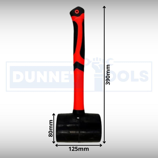Solid rubber hammer with ergonomic TPR grip.