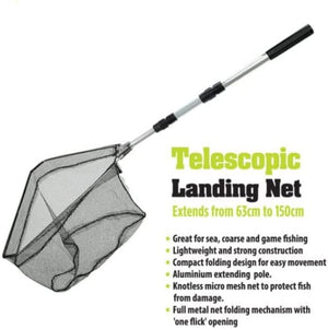 Compact fishing net folded for easy storage.