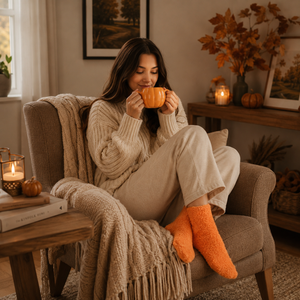 Large pumpkin mug styled for an autumn evening