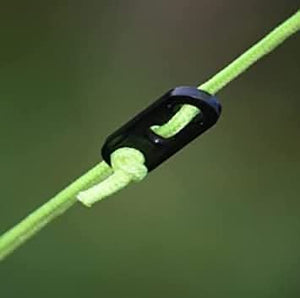 Camping guy lines supplied with adjustable tensioning buckles