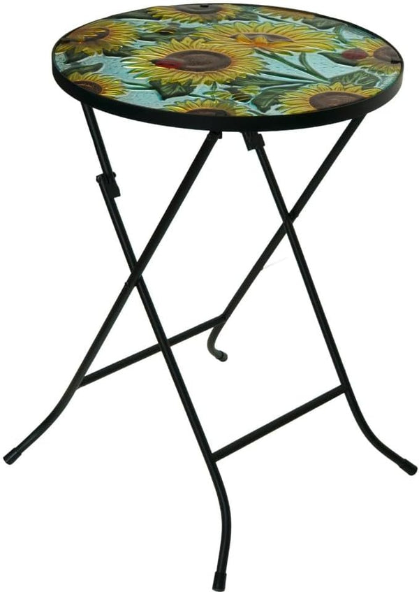 Compact round bistro table for terrace and patio use