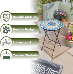 Compact folding garden table with mosaic design