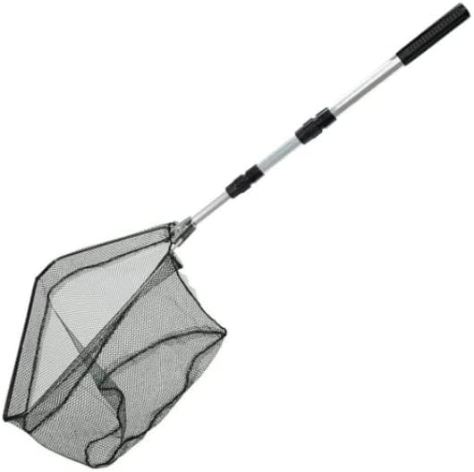 Foldable fishing net with rubber-coated micromesh.