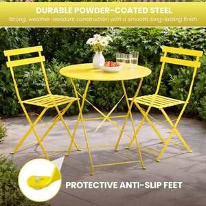 Yellow outdoor café style table and chairs