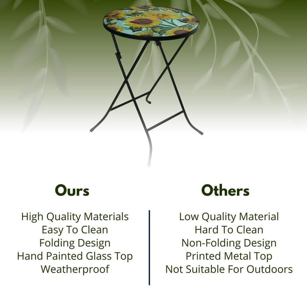 Small garden side table with hand painted glass top