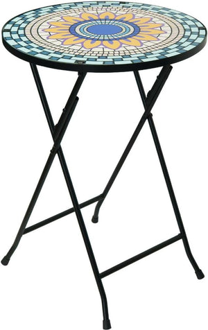 Garden side table featuring mosaic glass tabletop