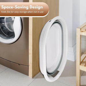 Portable laundry basket for utility room.
