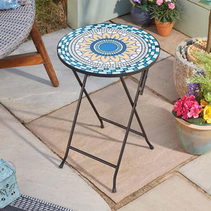 Folding mosaic glass bistro table for patio