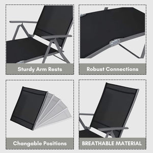 Reclining garden chairs with seven adjustable positions