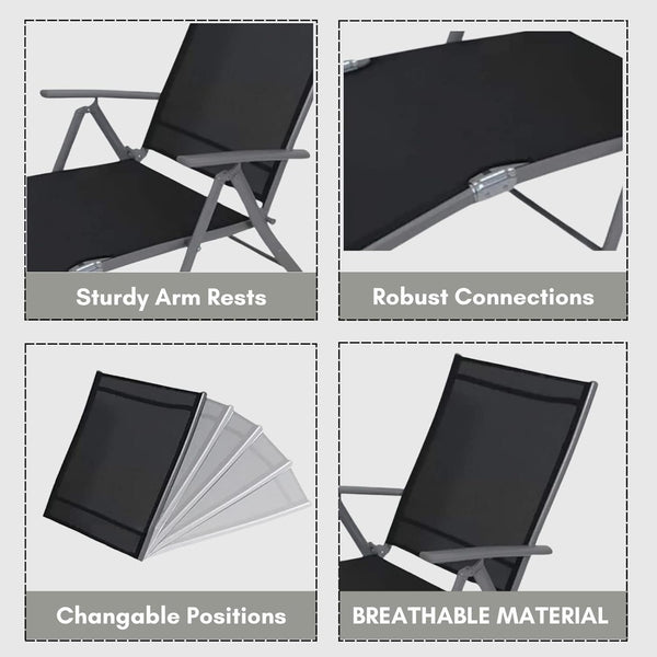 Reclining garden chairs with seven adjustable positions