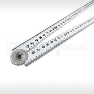 Folding ruler with metric and imperial measurement markings