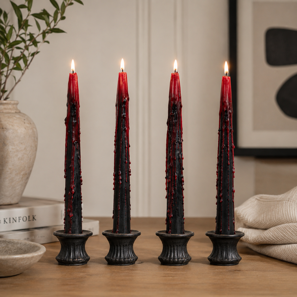 Blood effect candle decorations for a Halloween party
