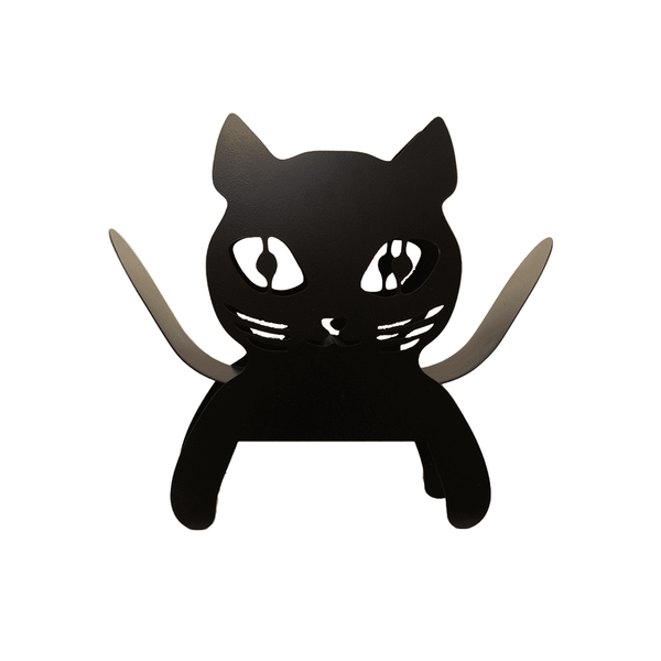 Metal cat holder storing five toilet rolls