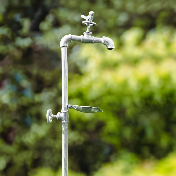 Rustic freestanding bird bath and feeder garden stake