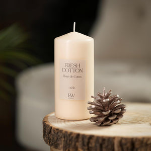 Fresh cotton scented pillar candle made from soy wax