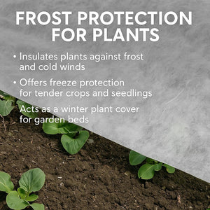 Non-woven horticultural fabric protecting garden shrubs.