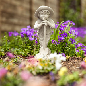 Grey gardening children statues for outdoor display