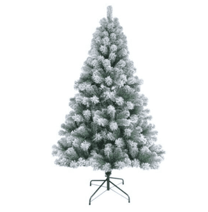 Frosted green Christmas tree displayed indoors