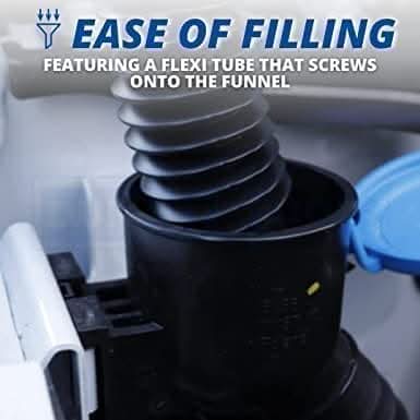 Funnel with flexible extension tube for tight spaces