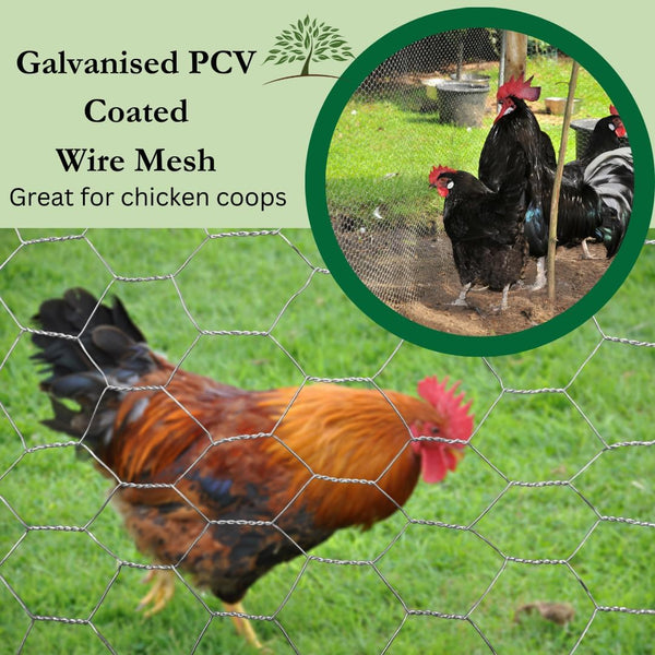 Galvanised mesh roll for outdoor pet fencing.